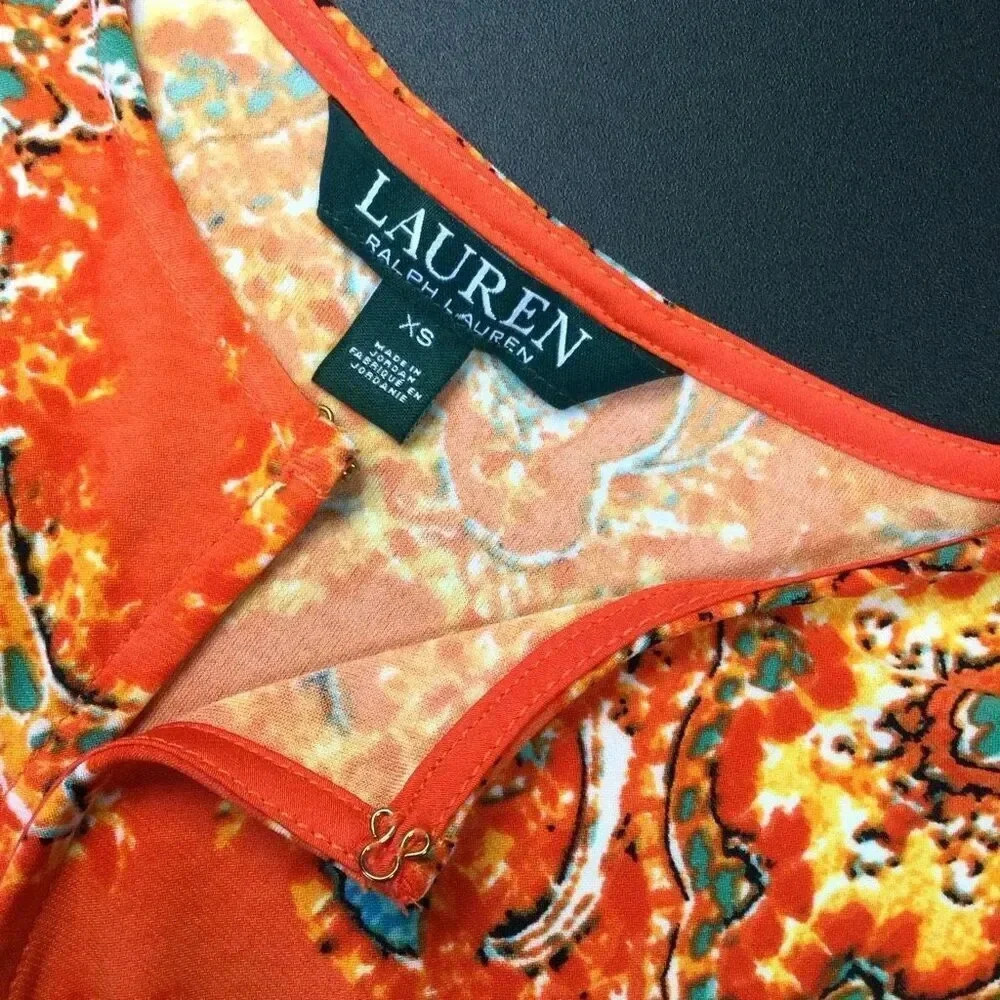 Lauren Ralph Lauren Womens Orange Paisley Keyhole Sleeveless Top Size XS - Picture 3 of 9